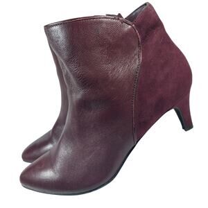 ALFANI! BURGUNDY GENUINE LEATHER & SUEDE SLEEK POINTY TOE ANKLE BOOTS! SZ 9.5M